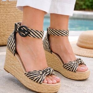 On 34th Nihari Ankle-Strap Platform Wedge Black/Natural - Sz 10.5 M